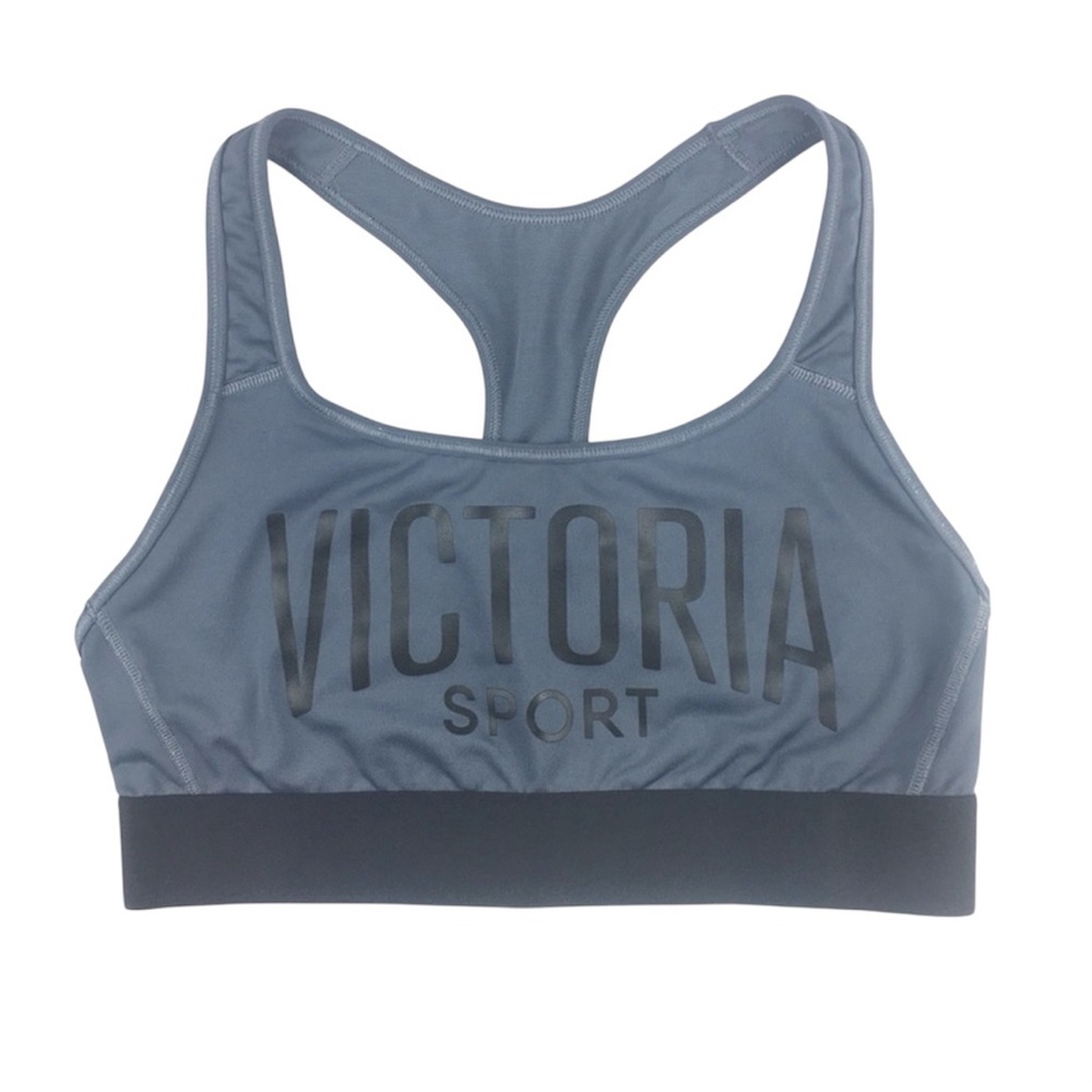 Womens Sports Bra Size M  Victoria Secret Sport  Racerback Gray Black Logo *Read